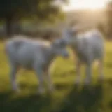A serene pasture showcasing goats grazing peacefully