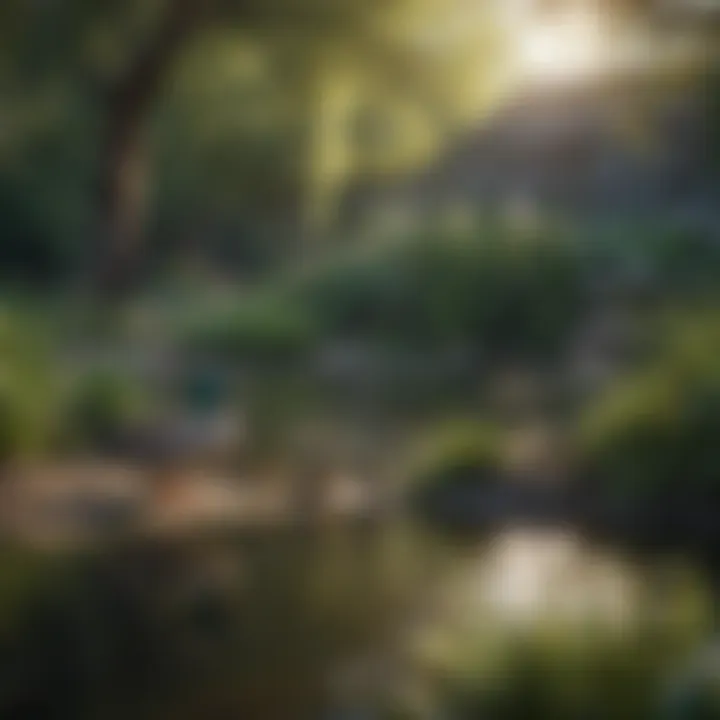 A backyard pond with ducks enjoying their environment