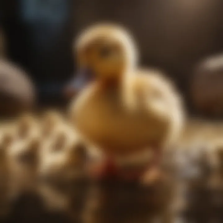 A young duckling being cared for in a warm environment