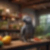 An African Gray Parrot in a vibrant living space