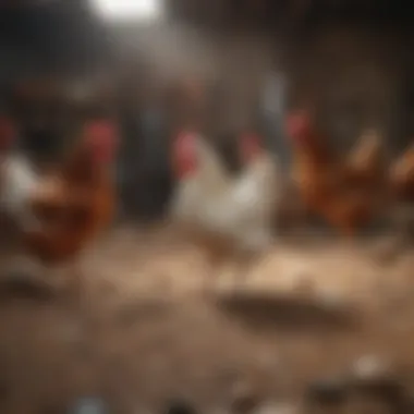 Chickens interacting in a coop