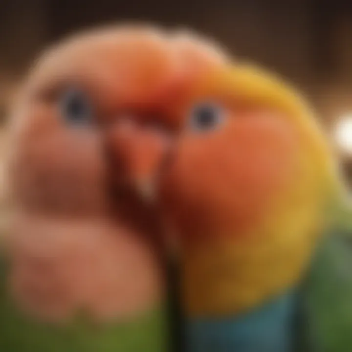 A close-up of a lovebird being gently held, reflecting the bond between birds and their owners.