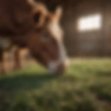 Farm setting with livestock consuming alfalfa hay