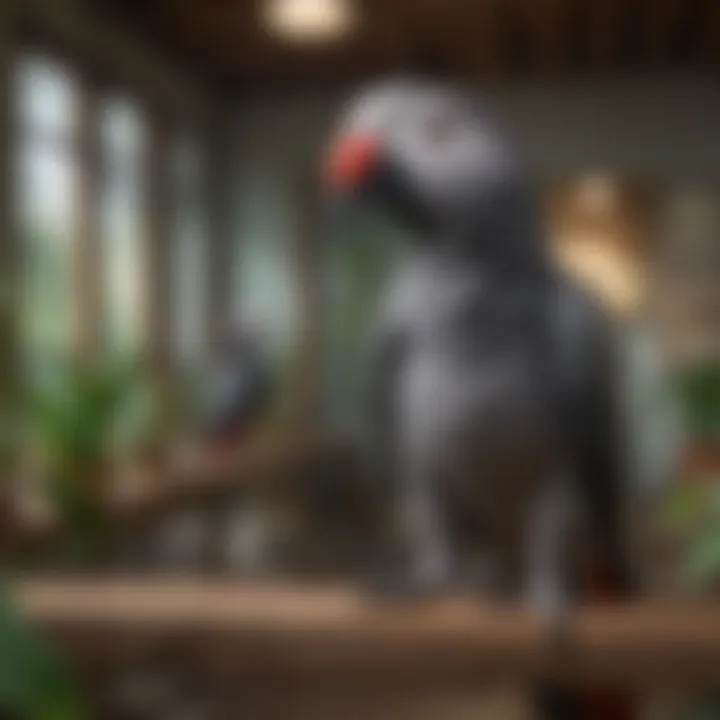 A well-maintained aviary designed for Congo African Grey parrots