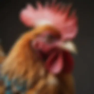 Close-up of a charming bantam rooster with distinctive feather patterns and colors.