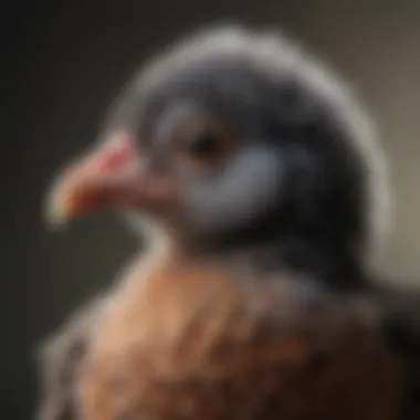 Close-up of Barred Rock chick showcasing its distinctive plumage