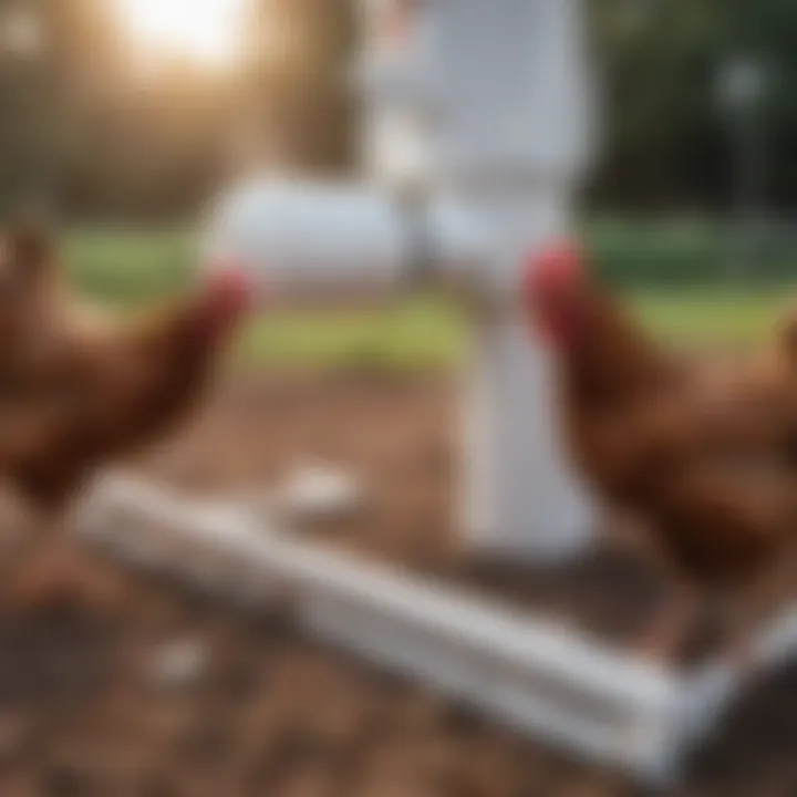 Chickens drinking from a PVC waterer, illustrating hydration benefits