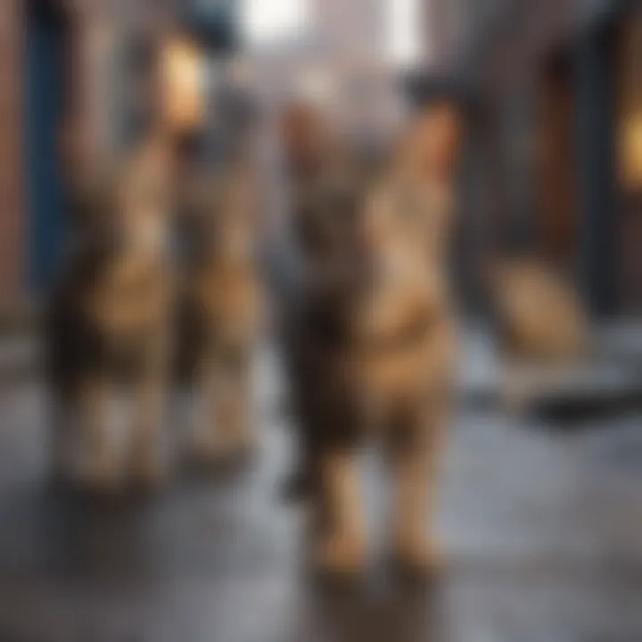 A group of feral cats in an urban setting, showcasing their role in pest management