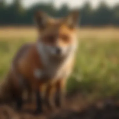 A red fox in a field, representing wildlife's impact on rodent populations