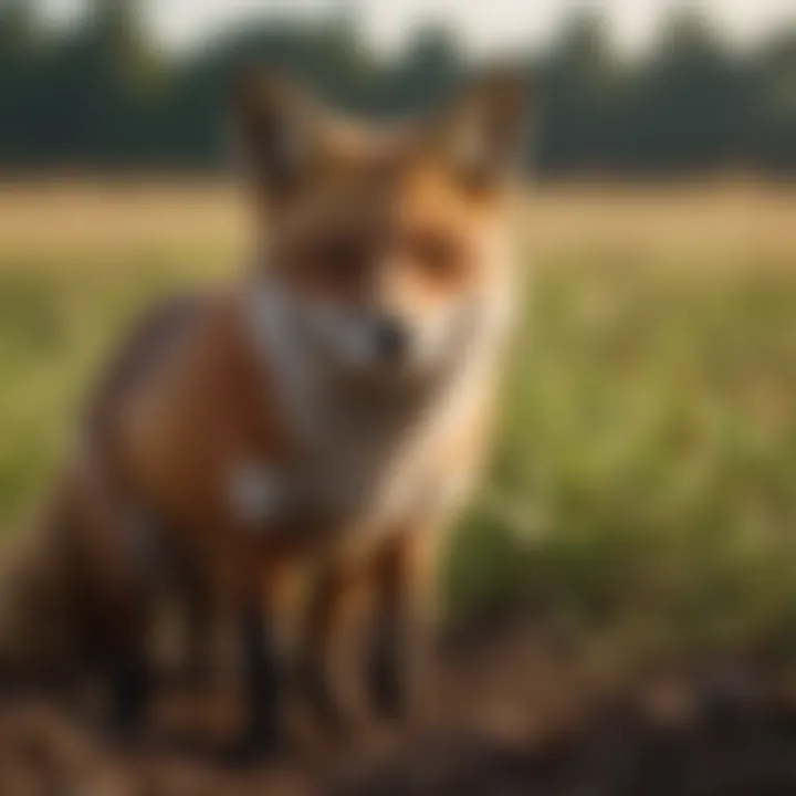 A red fox in a field, representing wildlife's impact on rodent populations