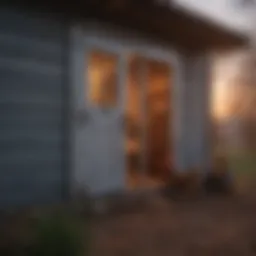 An automated chicken coop door in action during twilight.