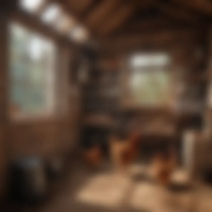 An interior view of a chicken coop with proper ventilation and space for poultry