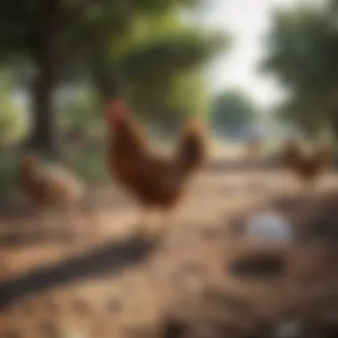 Chickens happily roaming in a Texas landscape