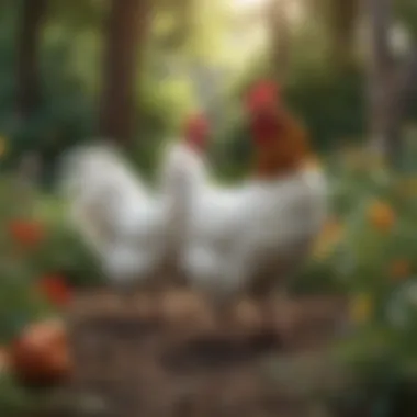Bantam Chickens Thriving in a Nutritionally Rich Environment A happy bantam chicken in a lush backyard environment