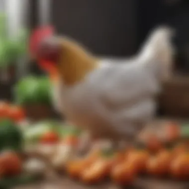 Fresh Vegetables: A Key Component in Bantam Chicken Diet A healthy bantam chicken pecking at fresh vegetables