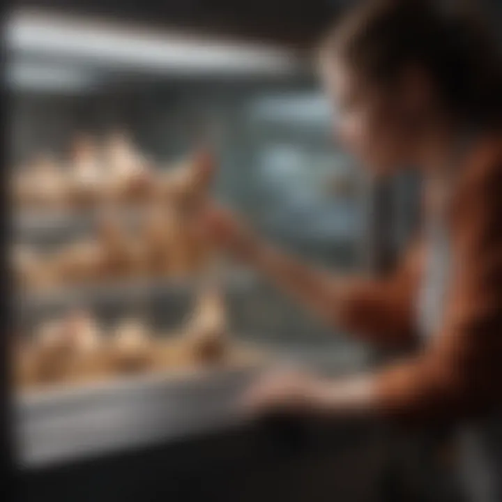 A user interacting with an incubator, adjusting settings for better hatch rates.
