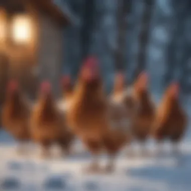 Chickens Thriving in Winter Conditions Chickens in a snowy landscape