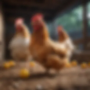 Healthy and productive chickens in a coop