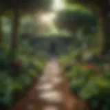 A lush organic garden showcasing diverse plants and a vibrant ecosystem
