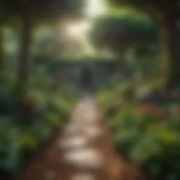 A lush organic garden showcasing diverse plants and a vibrant ecosystem