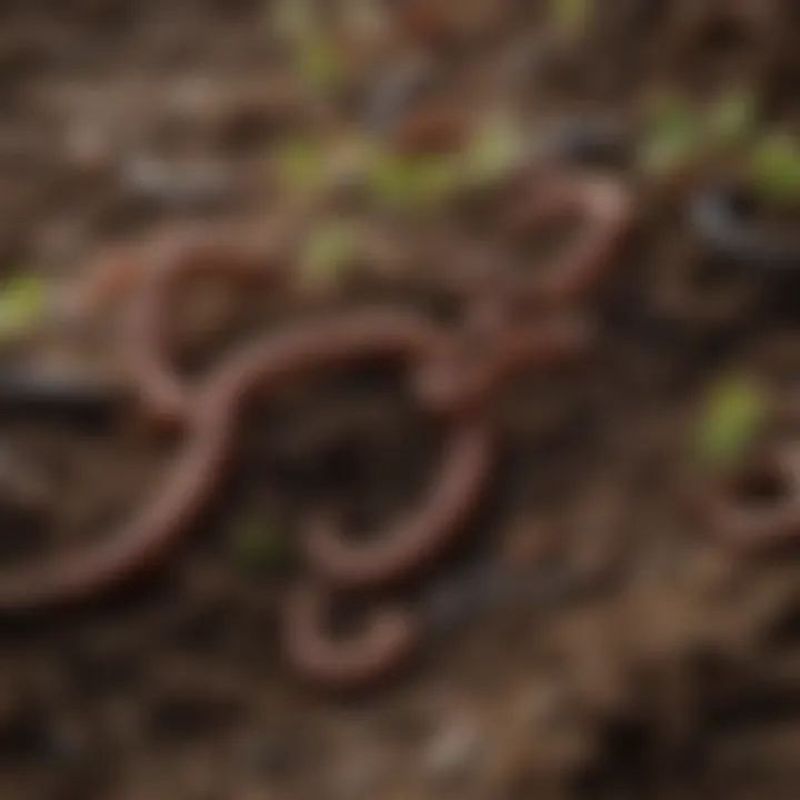 A close-up of nutrient-rich soil teeming with earthworms and beneficial microorganisms