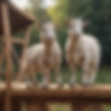 Playful goats climbing on a wooden structure