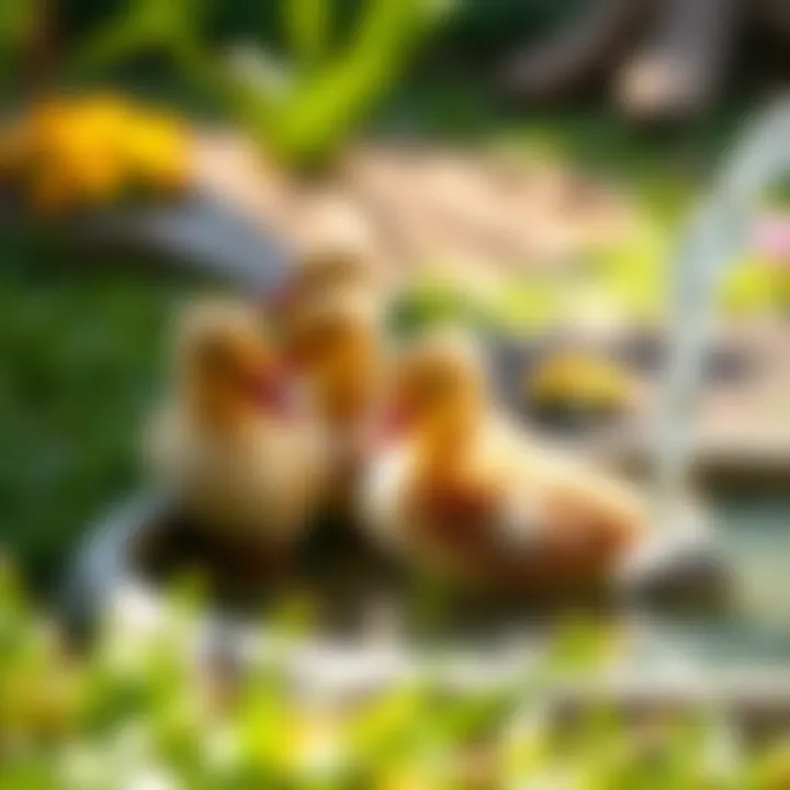 Playful Ducklings by Their Water Source Ducklings happily playing around their water dish