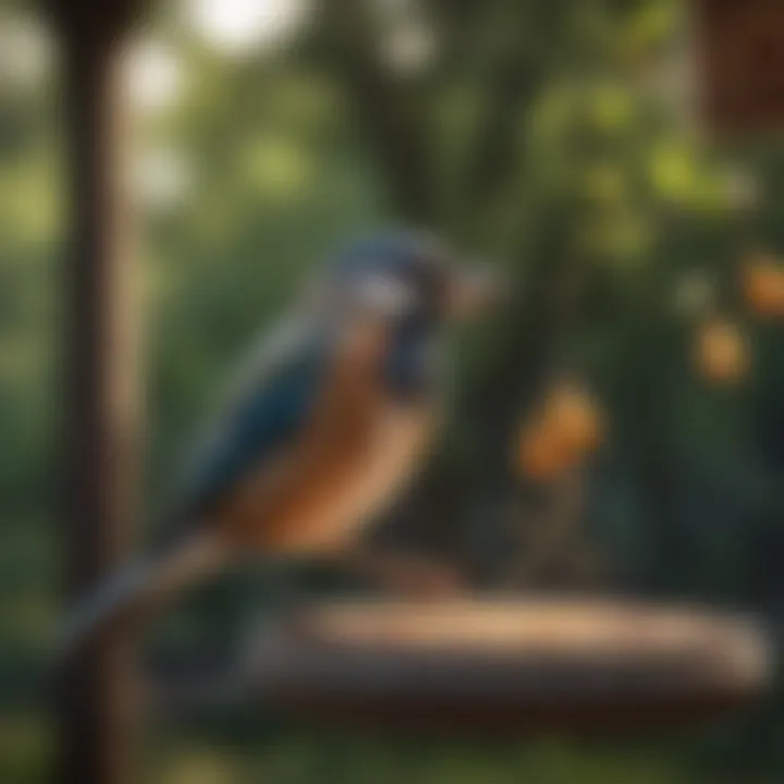 Bird enjoying a meal from a feeder