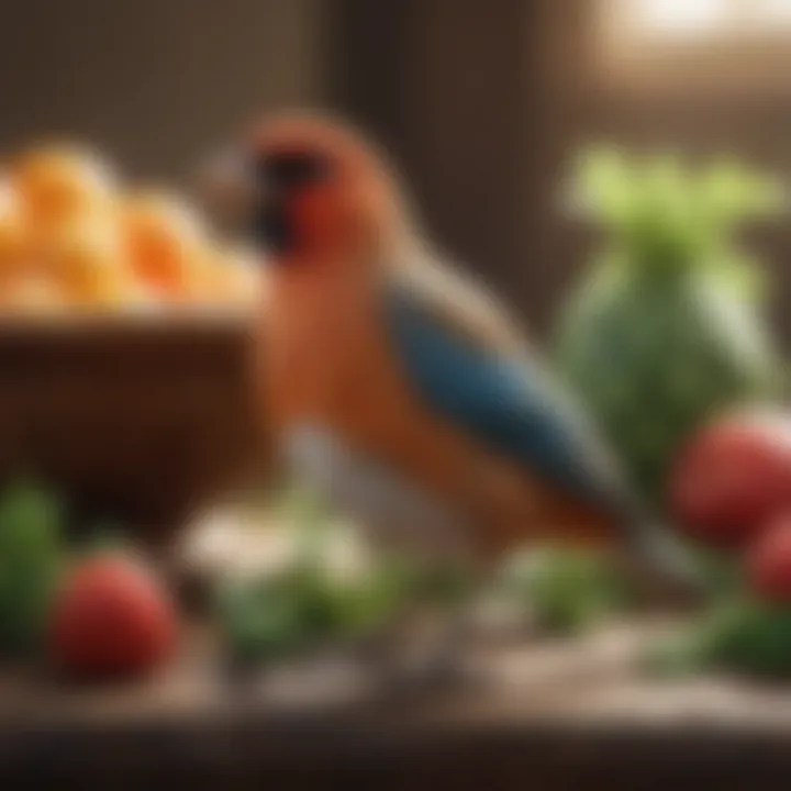 Fresh fruits and vegetables suitable for birds