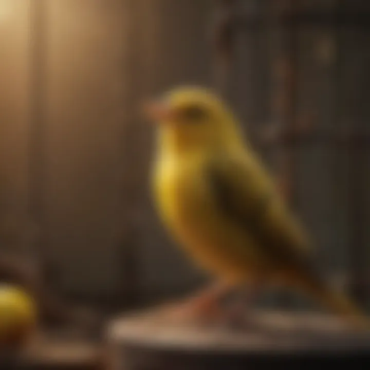 A serene canary singing in its cage