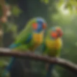 Vibrant parakeets perched on a branch