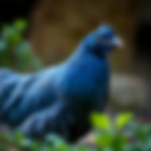 A stunning Blue Wyandotte in a natural setting showcasing its unique plumage.