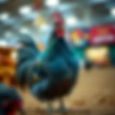 A proud Blue Wyandotte displayed at a poultry show, emphasizing its show qualities.
