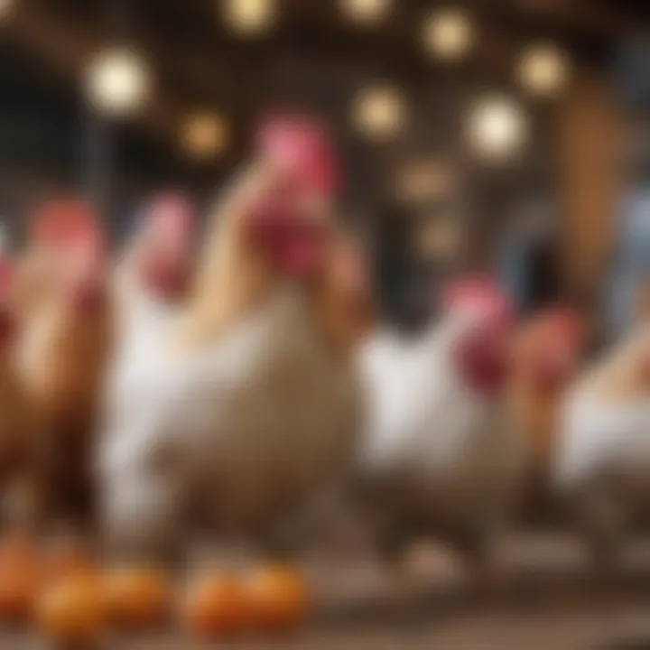 A vibrant market scene with Brahma chickens for sale