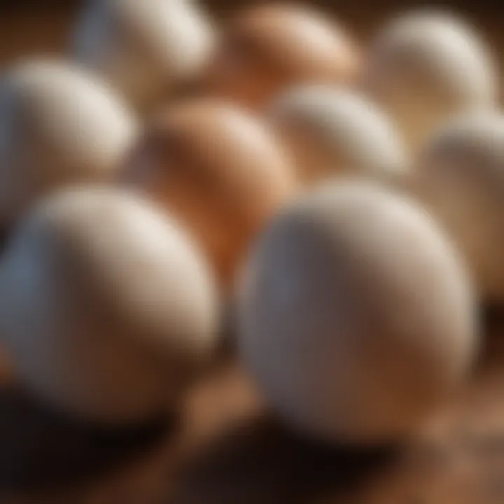 A close-up of Brahma fertile eggs showcasing their unique speckled appearance.