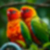 A Colorful Pair of Conures Brightly colored conure pair perched together