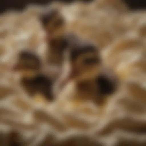 Ducklings nestled in soft bedding, showcasing their natural instincts.