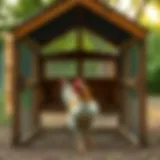 A beautifully designed chain link fence chicken coop showcasing its structure and interior.