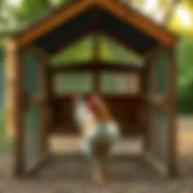 A beautifully designed chain link fence chicken coop showcasing its structure and interior.