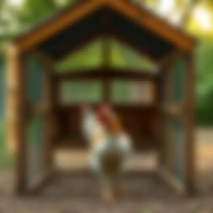 A beautifully designed chain link fence chicken coop showcasing its structure and interior.