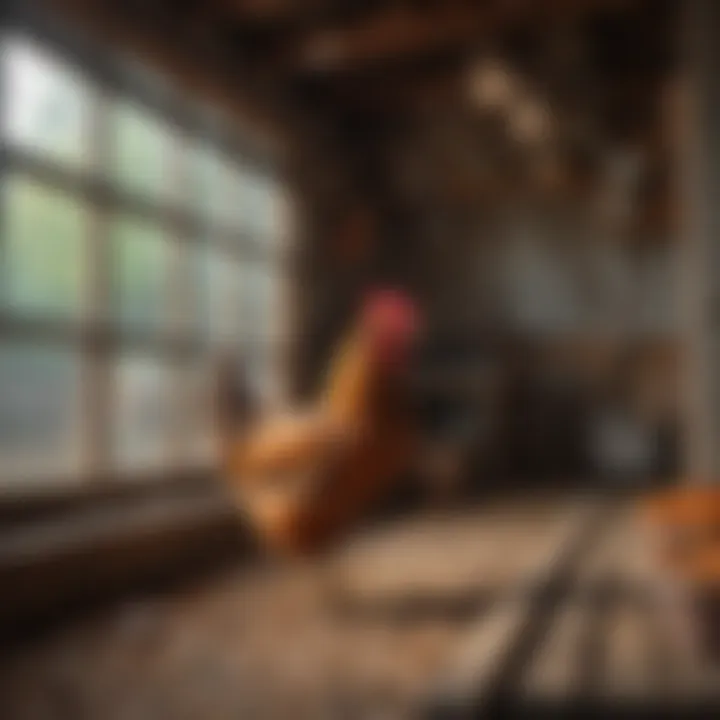 A serene environment around a chicken coop ensuring the health of chickens