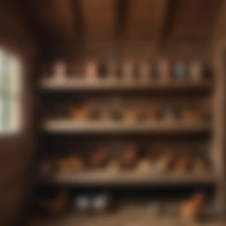 Interior view of a chicken coop showcasing nesting boxes