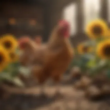 Chickens enjoying sunflower seeds