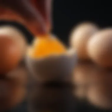 A close-up view of an egg being examined through candling