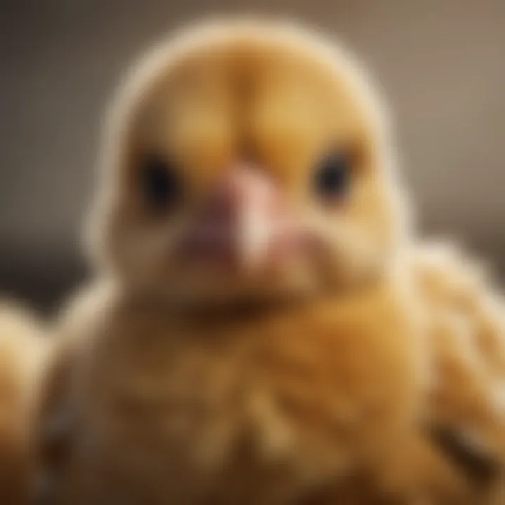 Close-up of chick with distinct coloration and markings.