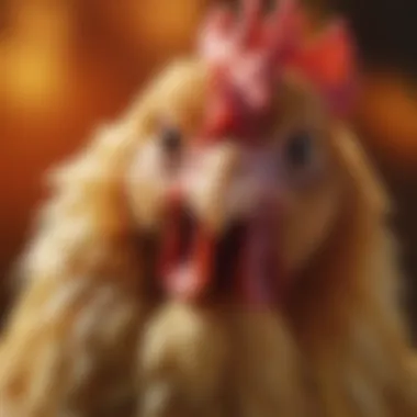 A close-up of a specific chicken breed with vibrant plumage