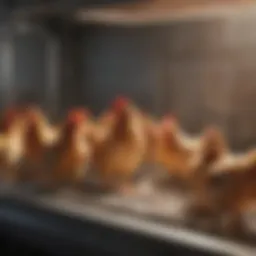 A modern chicken brooding heater in use