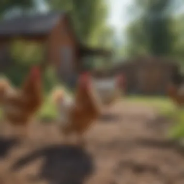 Chickens roaming in a yard