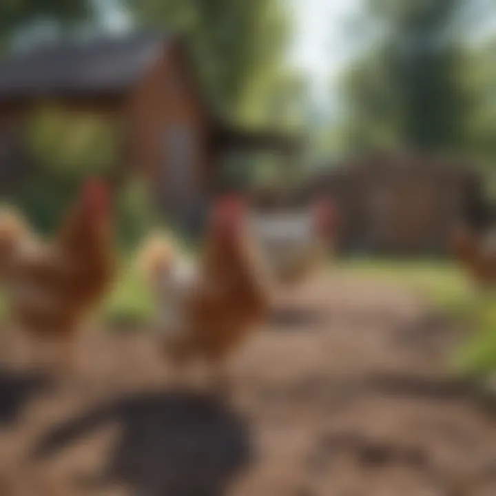 Chickens roaming in a yard