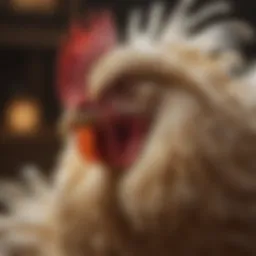 A close-up of a chicken with feathers being gently plucked.